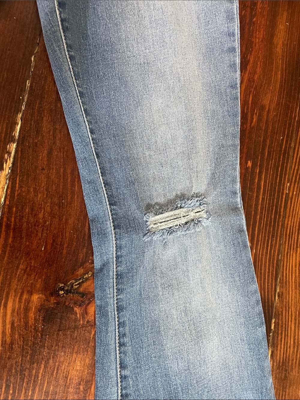 YMI Light Blue High-Rise Flare Jeans with Frayed Hem - Picture 6 of 12